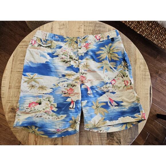 Lands' End Hoffman Fabrics Tropical Print Swim Trunks Men's Size 36-38 - Picture 1 of 8